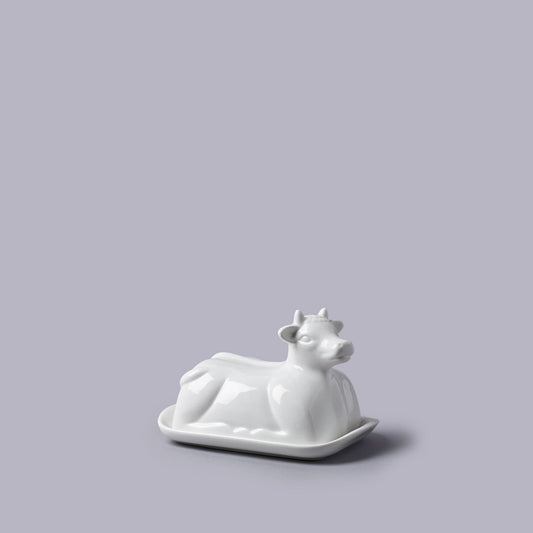 Cow Themed White Ceramic Butter Dish (19x14x7cm)