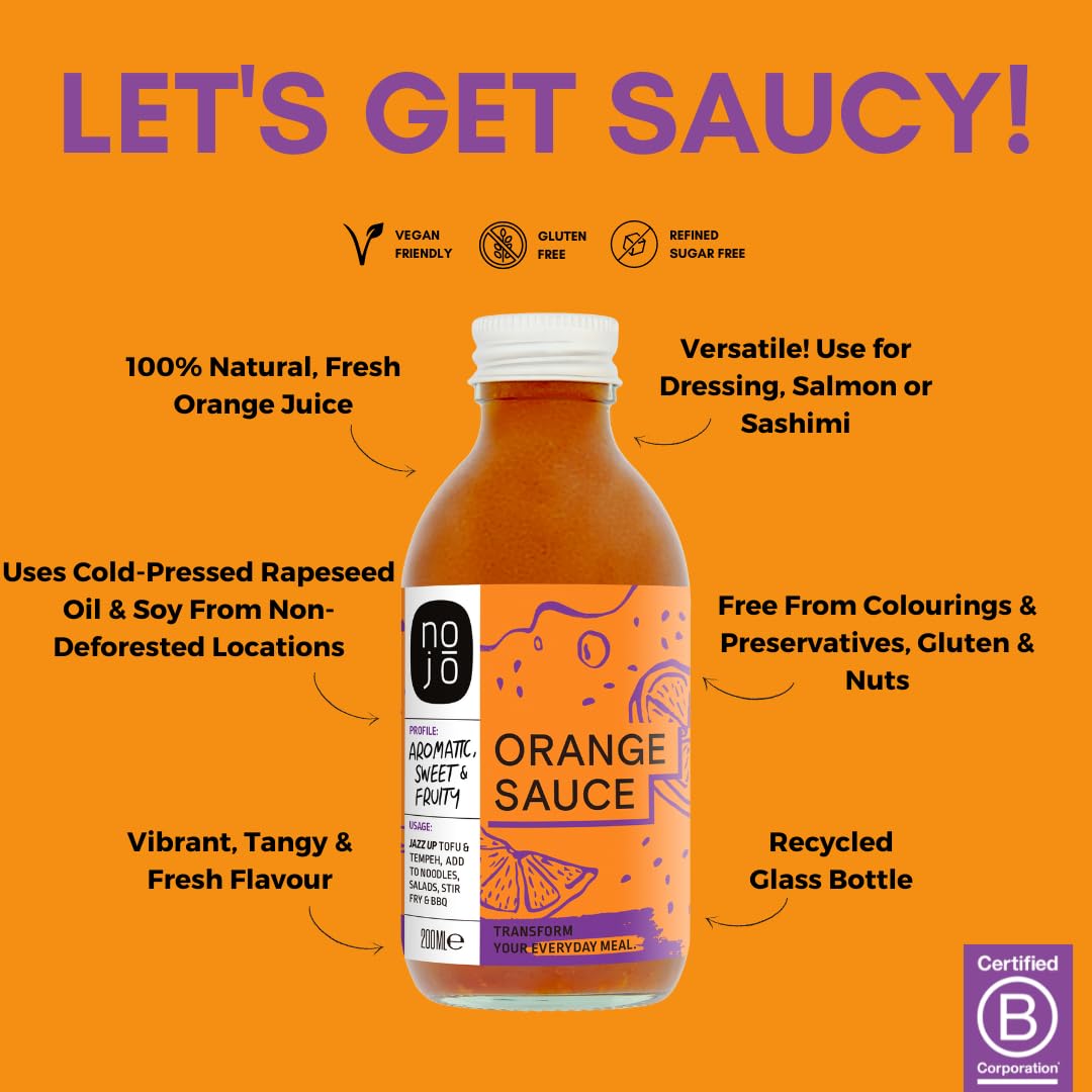 Poke Sauce with Orange Juice and Sesame Oil for Poke Bowl & Marinade | Non-GMO & No Added Sugar | Gluten Free, Nut-Free, Vegan | 200ml x 1 Recycled Glass Bottle I NOJŌ Orange Poke Sauce