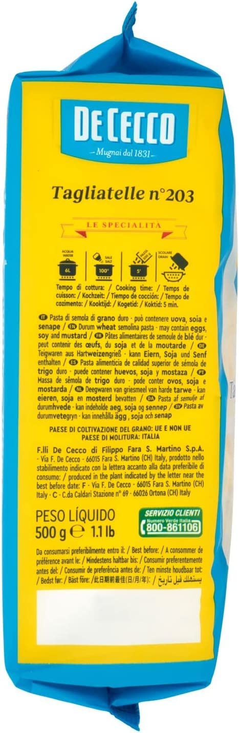 5x De Cecco Tagliatelle No. 203 Italian Pasta 500g