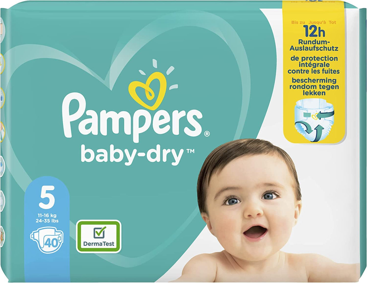 Pampers Nappies Size 5 (11-16 kg) - Baby-Dry, 40 Nappies, Up to 12 Hours Protection