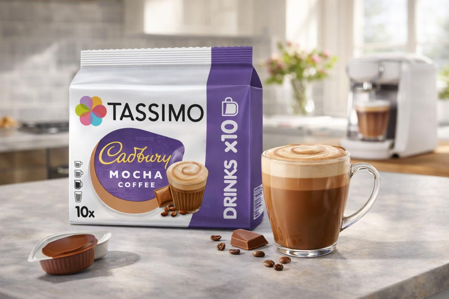 Tassimo Cadbury Mocha Coffee Pods x10 (Pack of 1, Total 10 Drinks) Smooth & Creamy Hot Drink Coffee Capsules