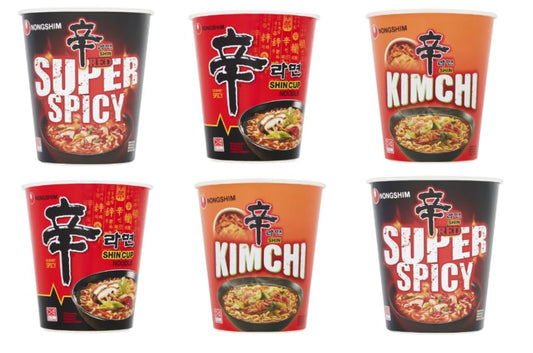 Nongshim Shin Cup Noodle Variety Pack, Super Spicy and Kimchi Flavours, Instant Ramen