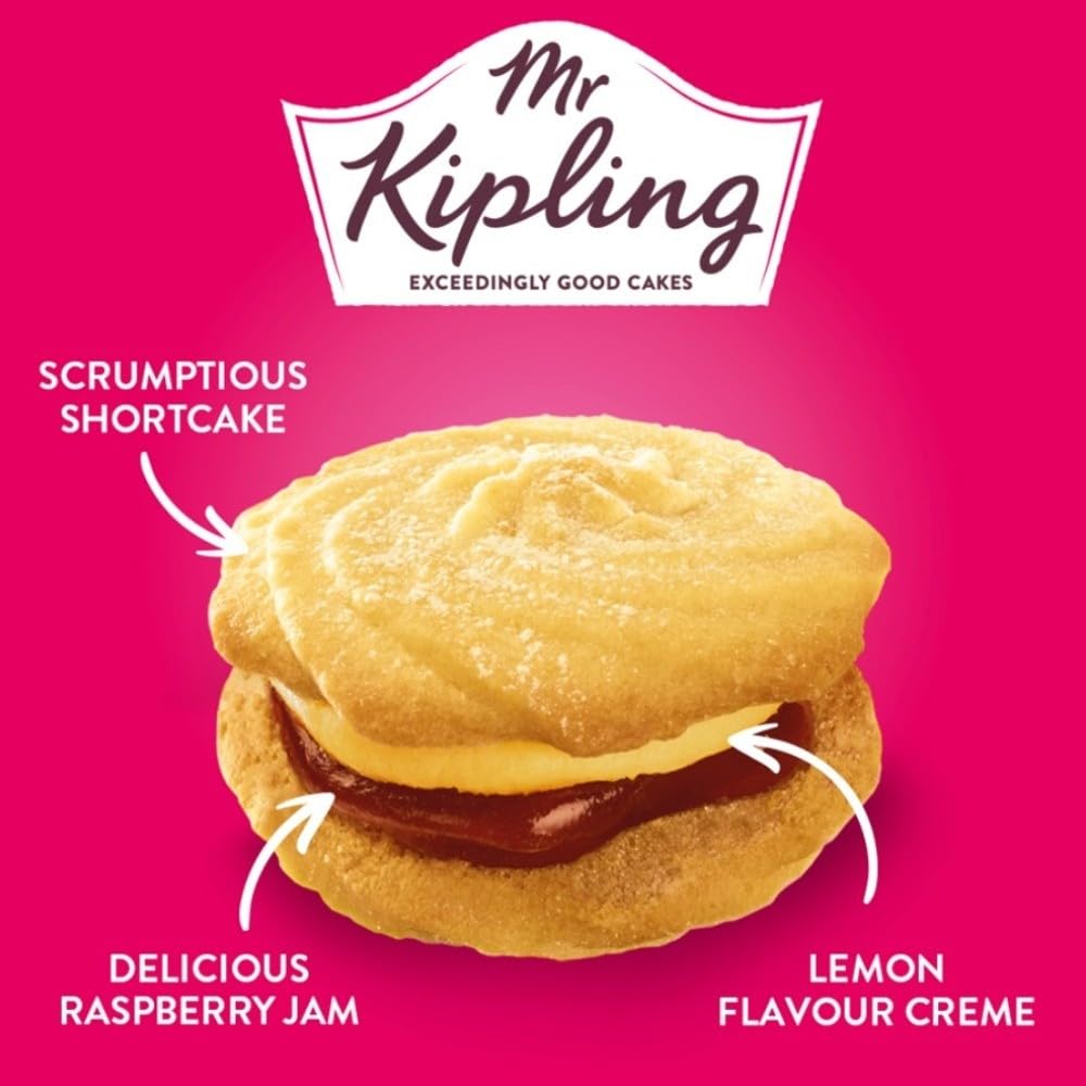Mr Kipling Lemon & Raspberry Viennese Whirls Cakes, 4 Pack