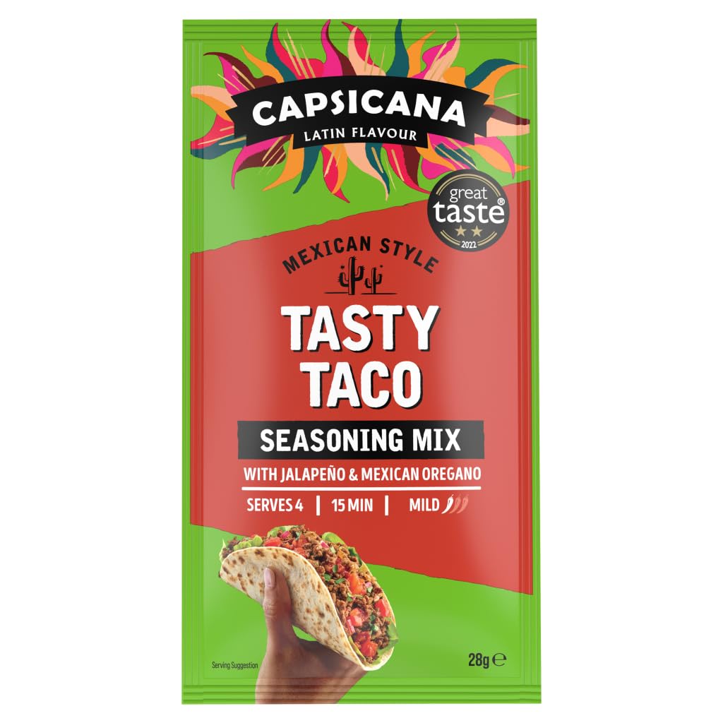 Capsicana Mexican Taco Seasoning Mix 28g | Mild Spice | Serves 4 | Authentic Latin Flavour With Jalapeno & Mexican Oregano