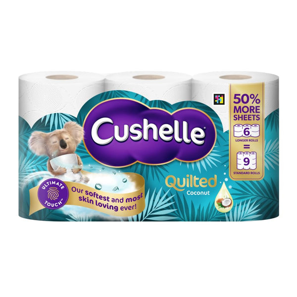 Cushelle Quilted Coconut 50% Longer Lasting Toilet Tissue 6 Equals 9 Regular Rolls