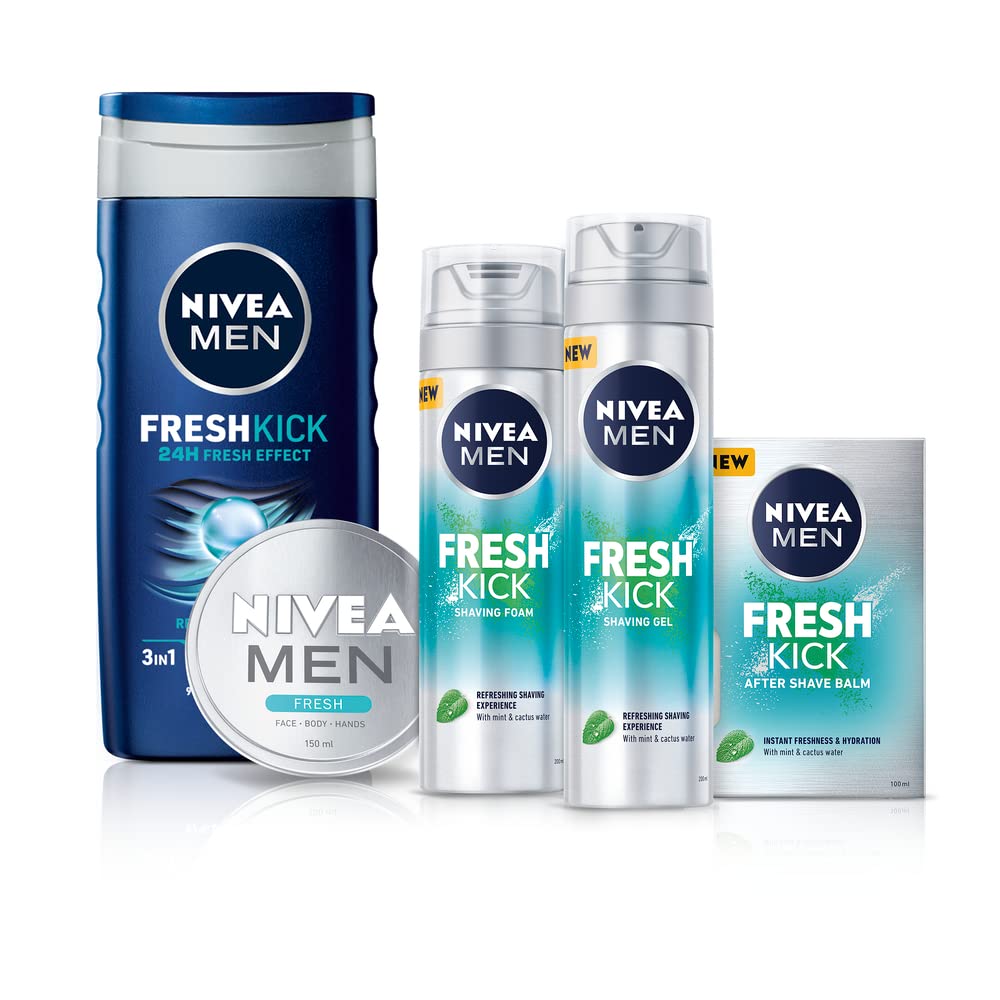 NIVEA MEN Fresh Kick Shaving Foam (200ml) With Mint & Cactus Water - Refreshing for Men