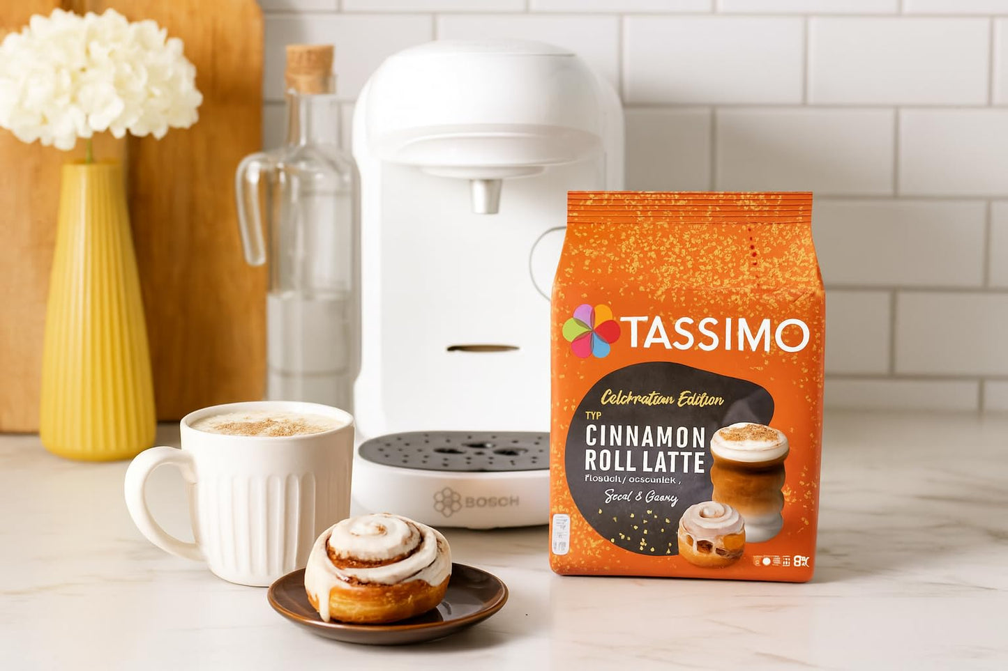 Tassimo Limited Edition Cinnamon Roll Latte Coffee Pods x8 (Pack of 2, Total 16 Drinks) – Sweet & Creamy Speciality Latte Inspired by Classic Pastry