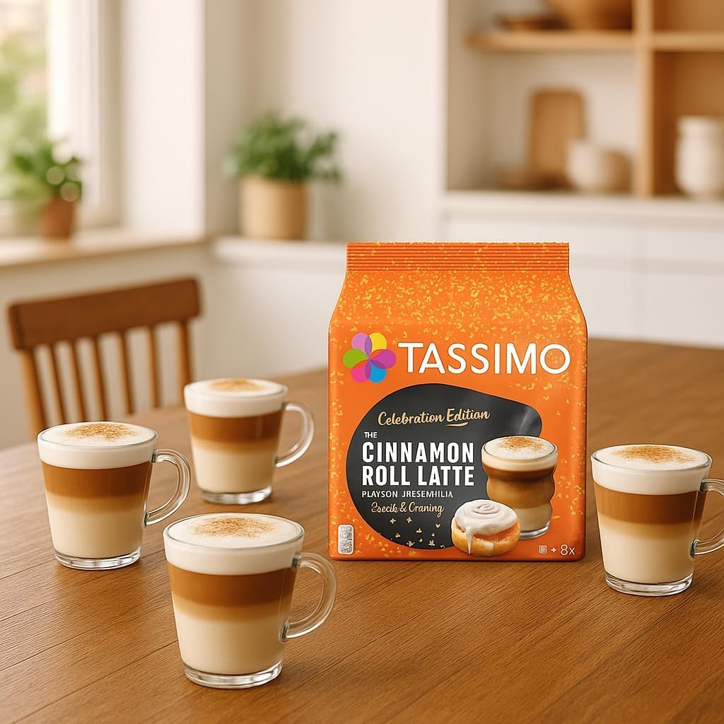 Tassimo Sweet Spice Latte Twin Pack – Coffee Shop Selections Chai & Cinnamon Roll Coffee Pods (Pack of 2, Total 18 Drinks)
