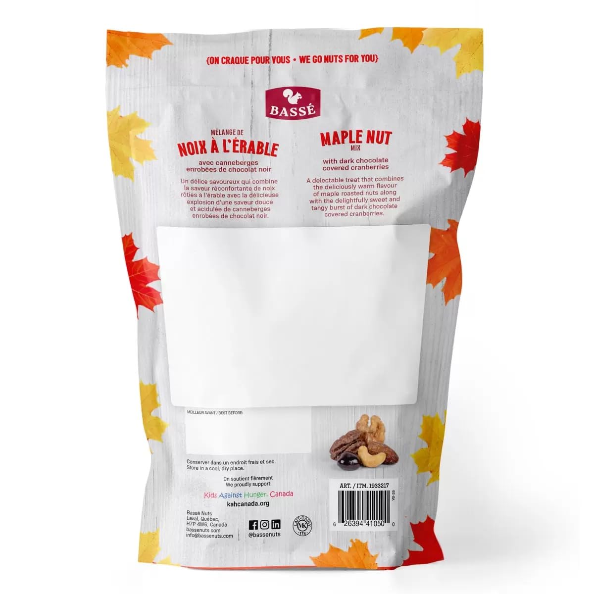 Bassé Maple Nut Mix with Dark Chocolate Cranberries, Almonds, Walnuts, Cashews and Pecans, 800g