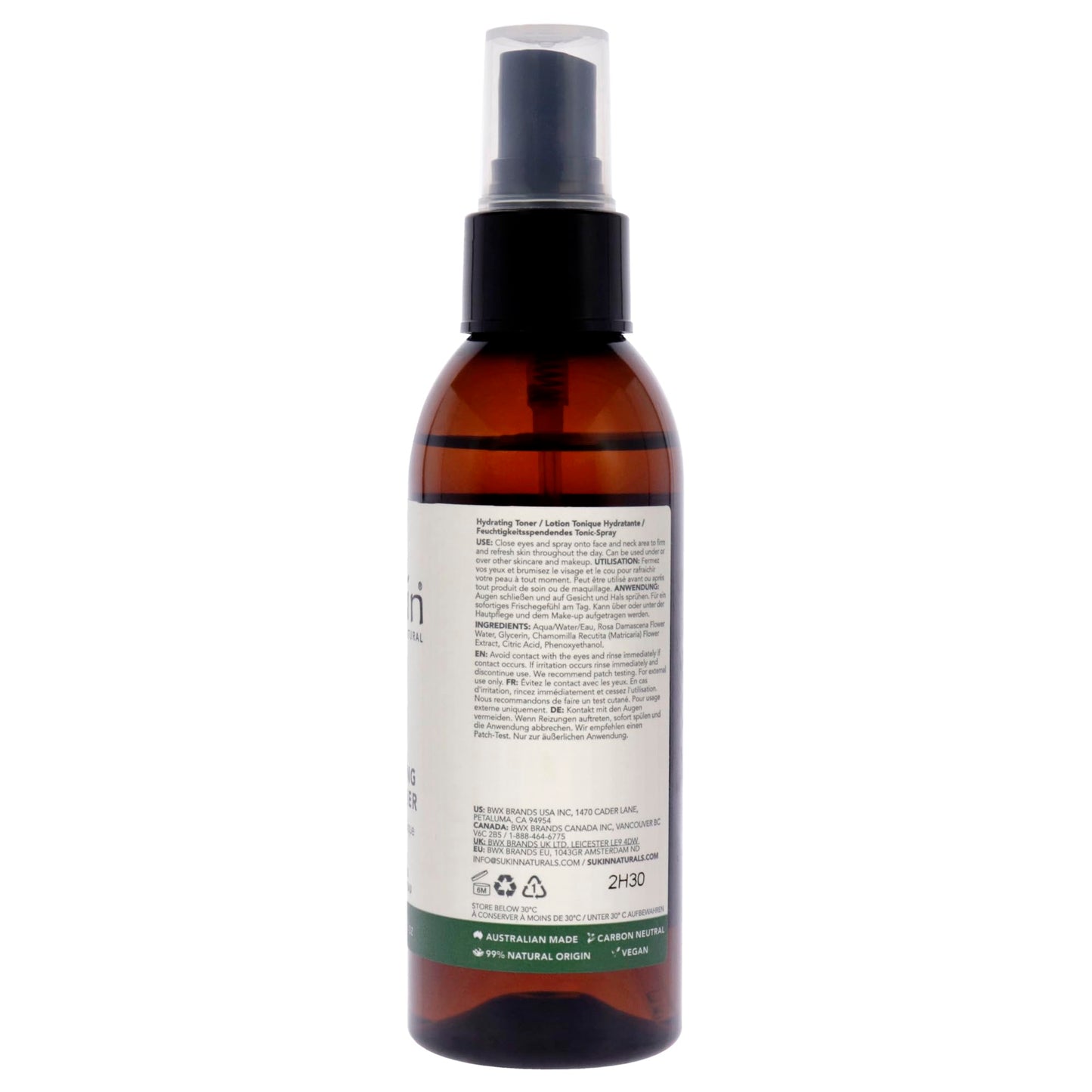 Sukin Signature Hydrating Mist Toner 125ml - alcohol free with Chamomile & Rosewater; cruelty free & vegan friendly - soothes, purifies & cools tired skin.