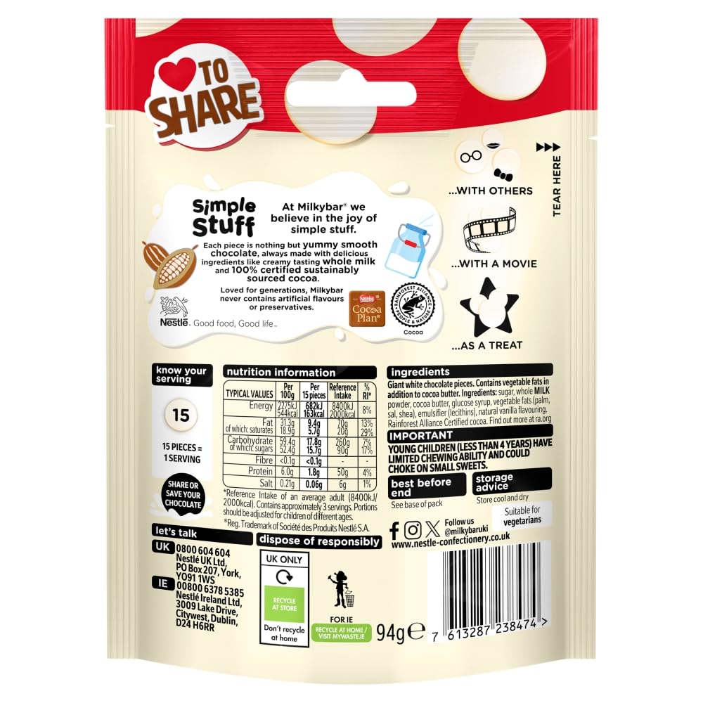 Milkybar White Chocolate Giant Buttons Sharing Bag 94g
