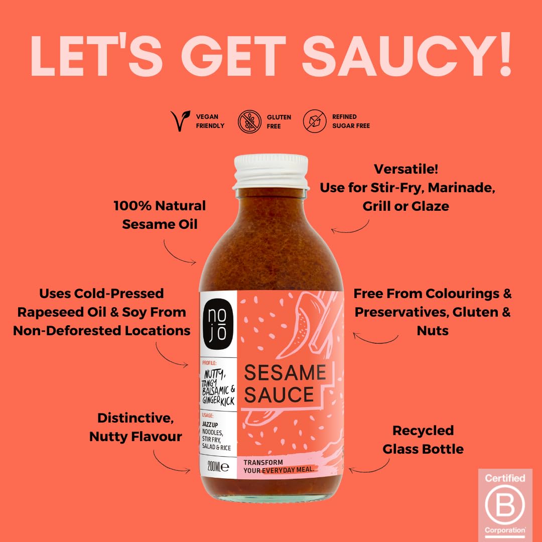 Sesame Sauce with Sesame Oil for Stir Fry, Marinade, or Dressing | Non-GMO & No Added Sugar | Gluten-Free, Nut-Free, Vegan | 200ml x 6 Recycled Glass Bottles I NOJŌ Sesame Sauce