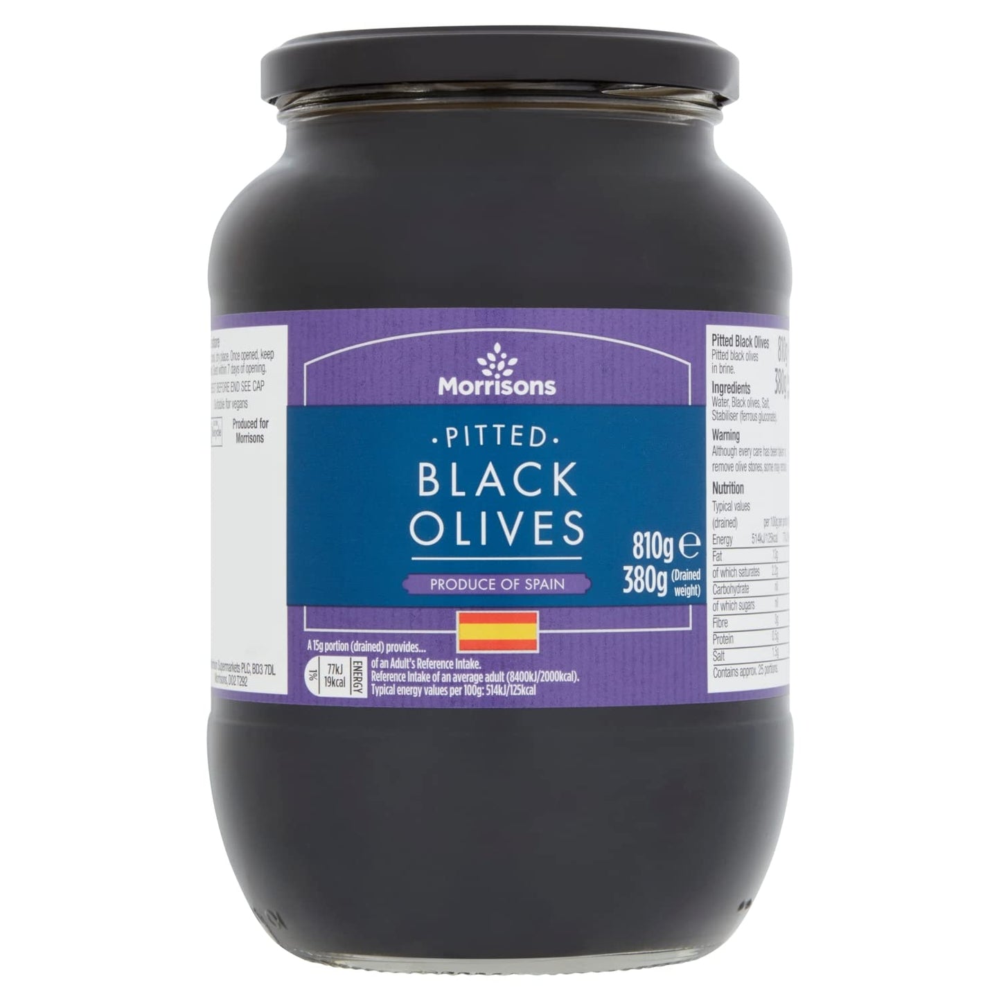 Morrisons Pitted Black Olives In Brine, 820g