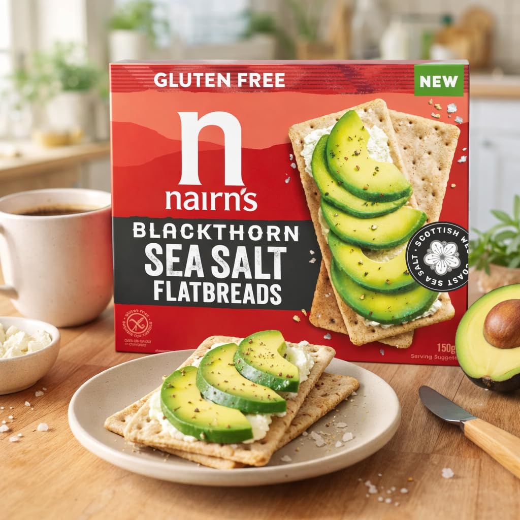 Nairn's Gluten Free Blackthorn Sea Salt Flatbreads - 150g (Pack of 3) - Wholegrain Oats - High in Fibre - Plant Based Flatbreads - Healthy Snacks - Suitable for Coeliacs