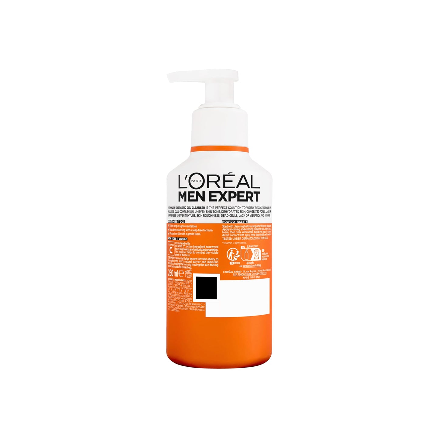 L'Oréal Men Expert Face Wash, Hydra Energetic Hydrating Face Cleanser 260ml