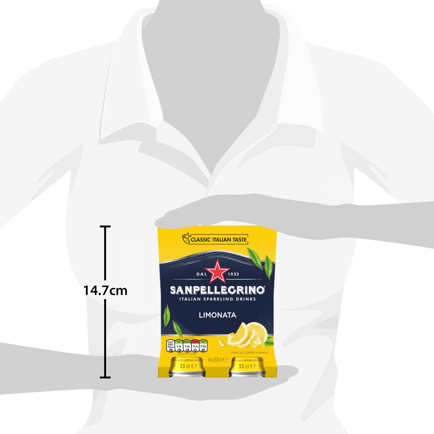 San Pellegrino Italian Sparkling Drinks Classic Taste Original Sparkling Lemon Canned Soft Drink 4 x 330 ml