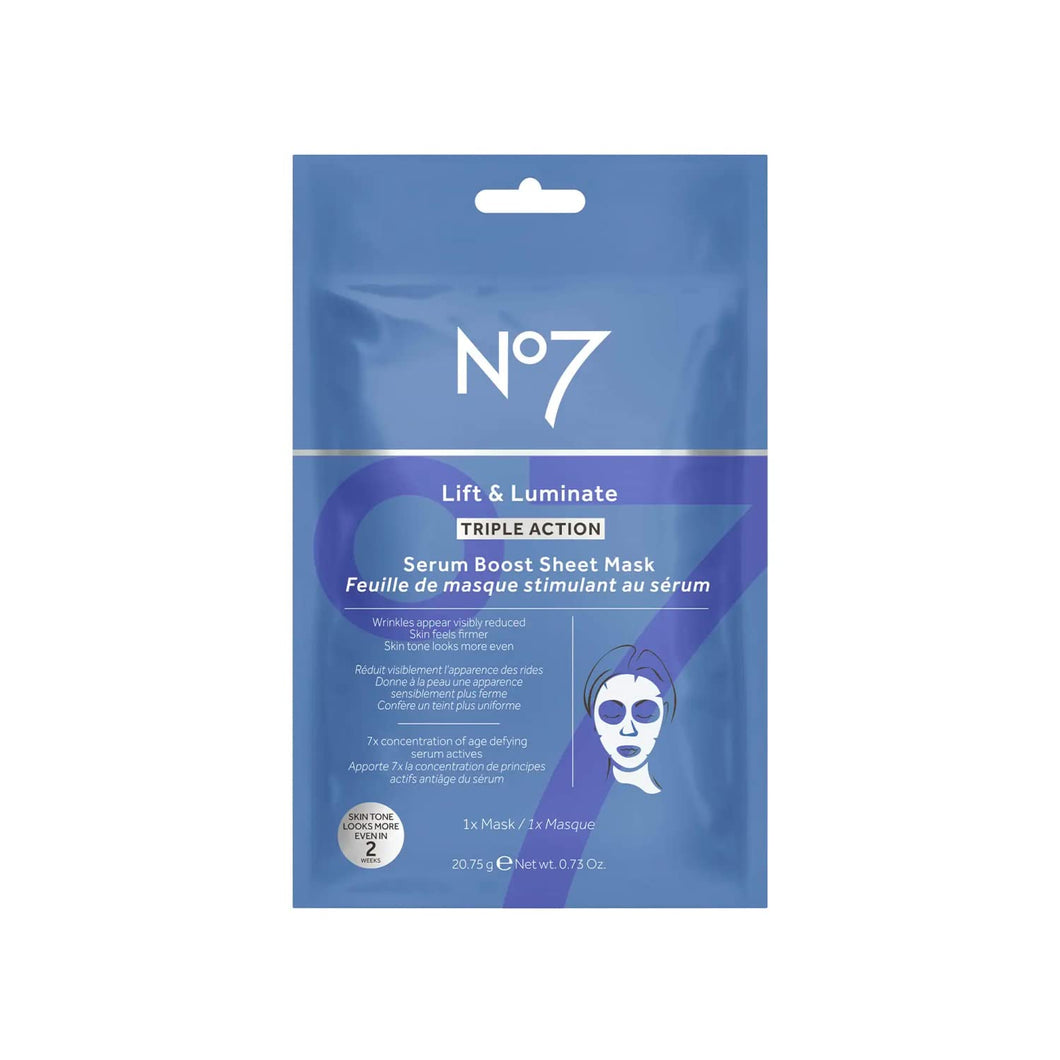No7 Lift and Luminate Triple Action Serum Boost Sheet Mask, 20.75g
