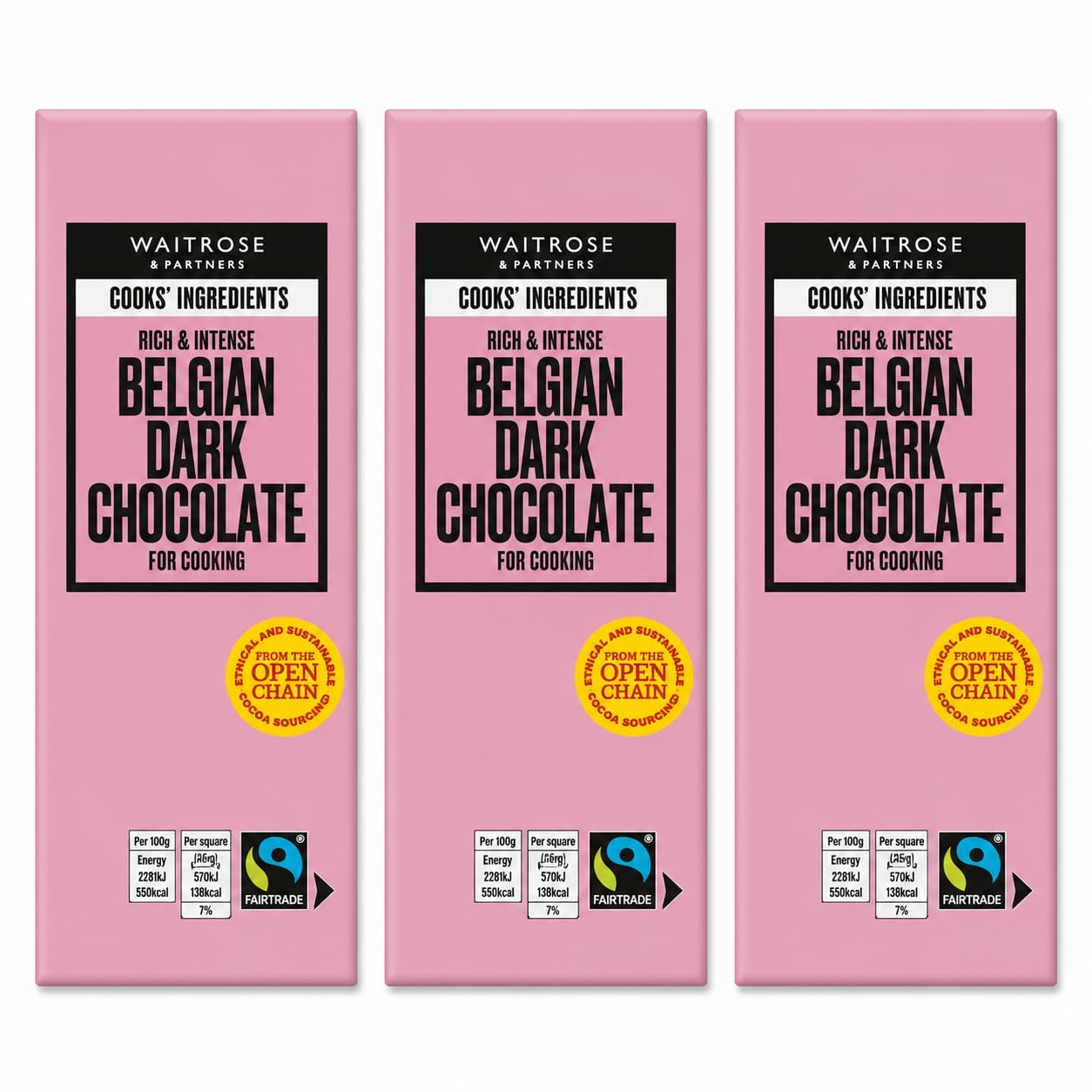 Waitrose Cooks' Ingredients Belgian Dark Chocolate 180g, Pack of 3