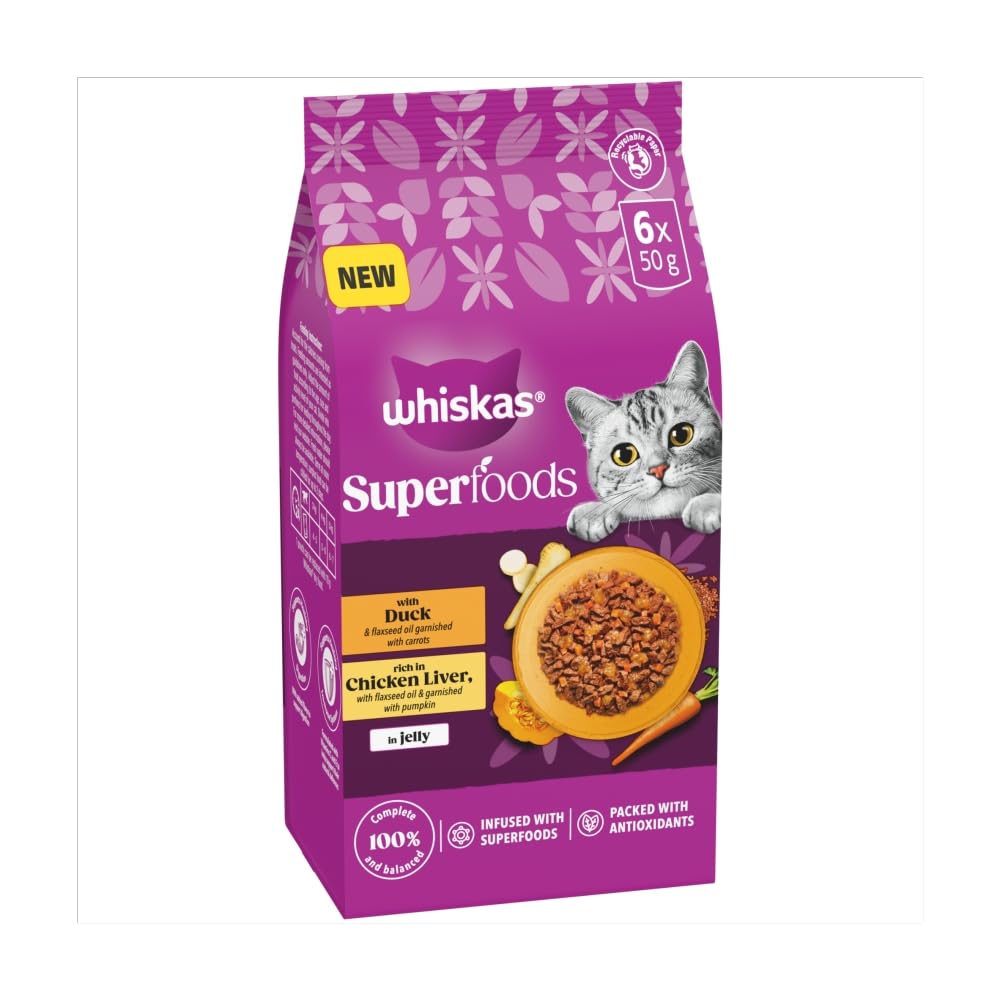 Whiskas 1yr Cat Pouches Superfoods with Poultry in Jelly 6 x 50g