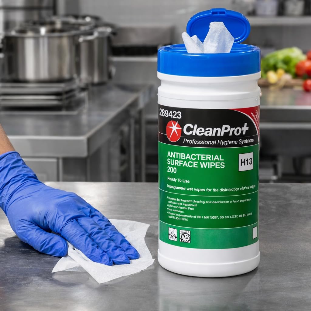 CleanPro+ Antibacterial Surface Wipes, Food Safe, Alcohol-Free, Ready to Use, 200 Wipes