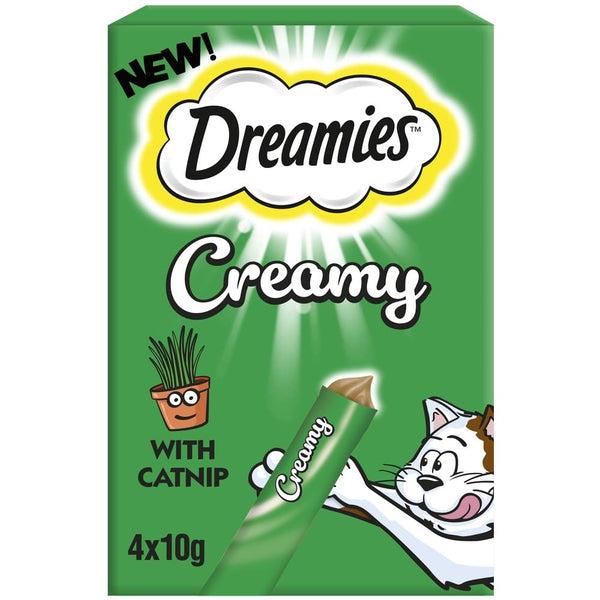 Dreamies Creamy Adult Cat & Kitten Treats with Irresistible Catnip 4x40g