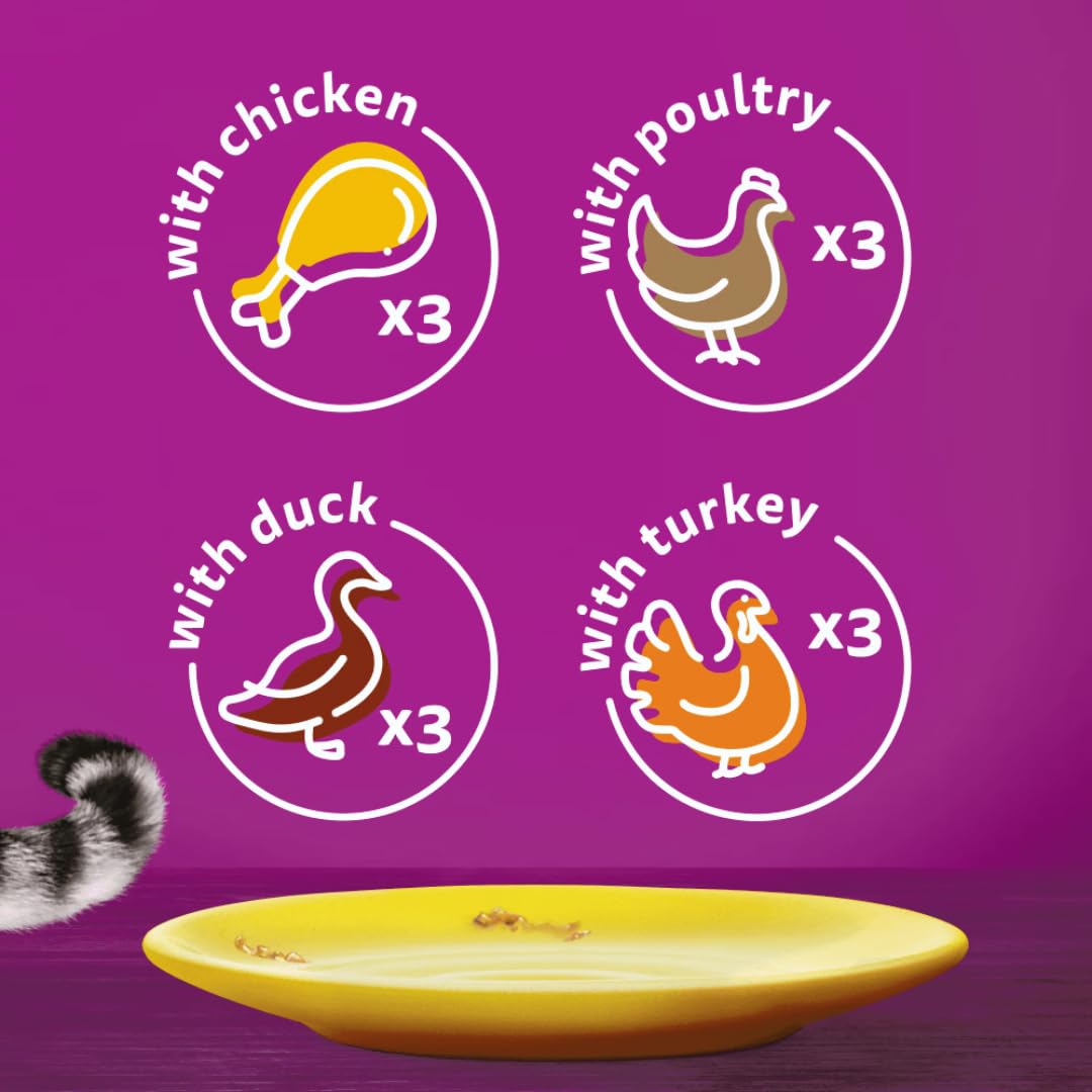 Whiskas 1+ Poultry Feasts Adult Wet Cat Food Pouches in Gravy 12 x 85g