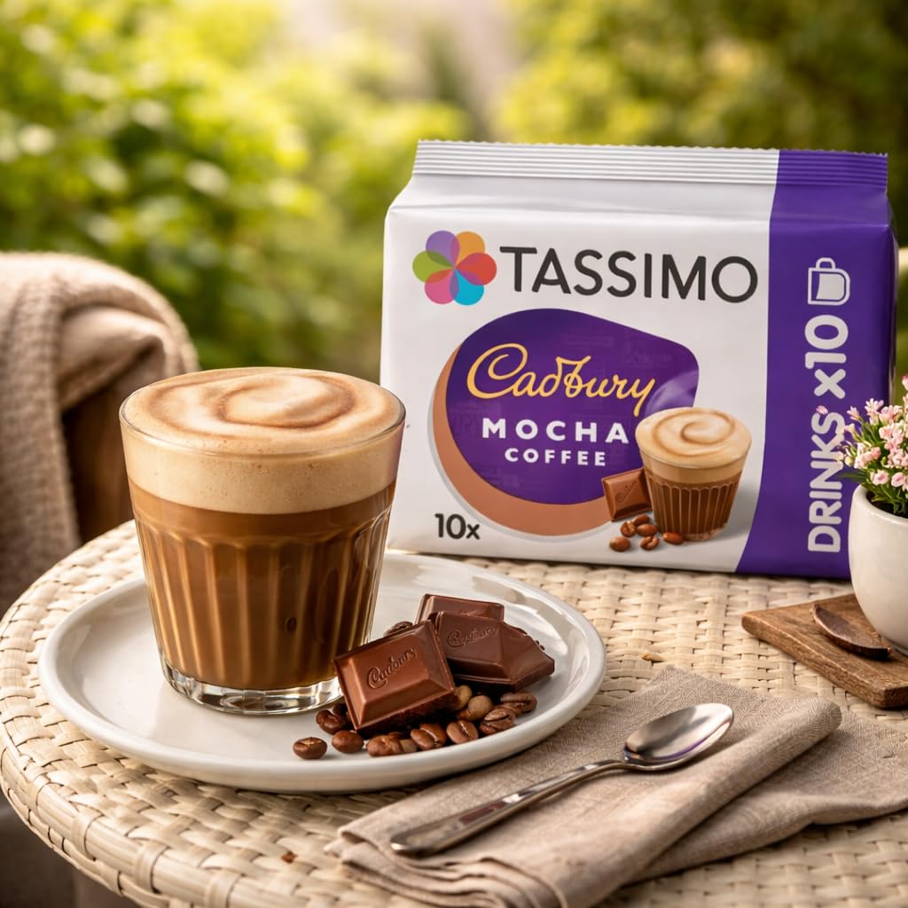Tassimo Cadbury Mocha Coffee Pods x10 (Pack of 1, Total 10 Drinks) Smooth & Creamy Hot Drink Coffee Capsules