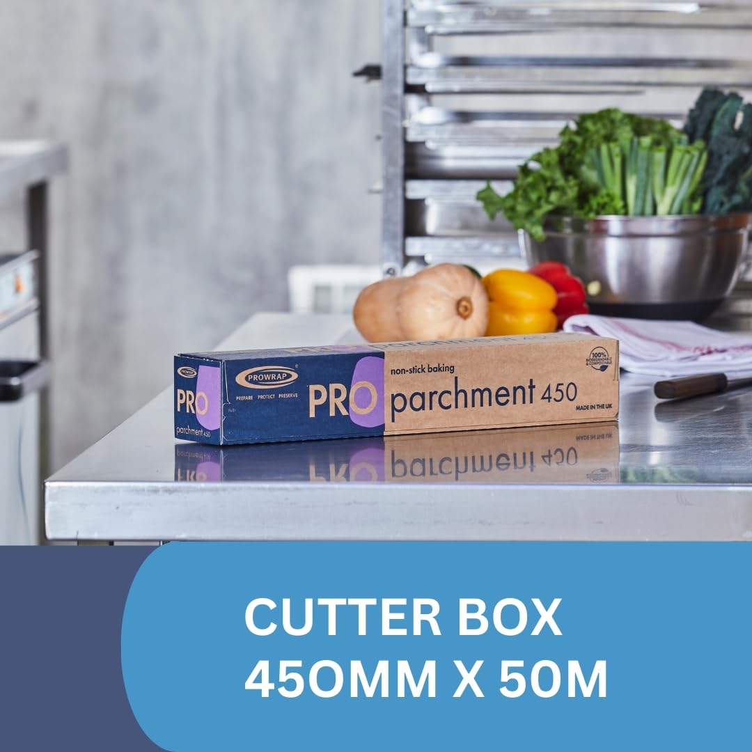 PROWRAP | Baking Parchment Paper Ideal for Home & Professional Catering Kitchen | Grease Free - Non Stick | Extra Wide 450mm x 50m | Single Roll