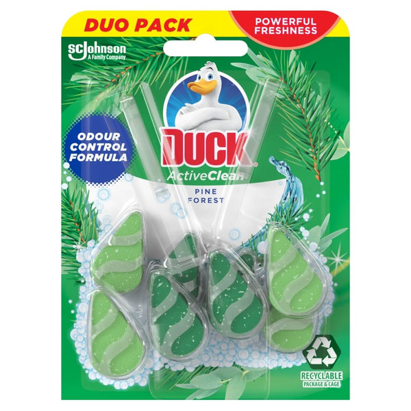 Duck Active Clean Toilet Rim Block, Foaming Toilet Bowl Cleaner, Long-lasting Fragrance, Pine, Duo Pack (Total of 2 x 38.6g)