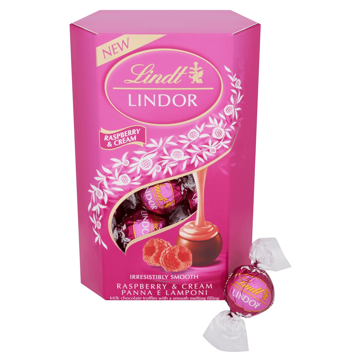 Lindt Lindor Raspberry and Cream Chocolate Truffles – 200g Box (Approx. 16 Balls) – Smooth Filling – Christmas, Gift, Birthday, Congratulations Treat