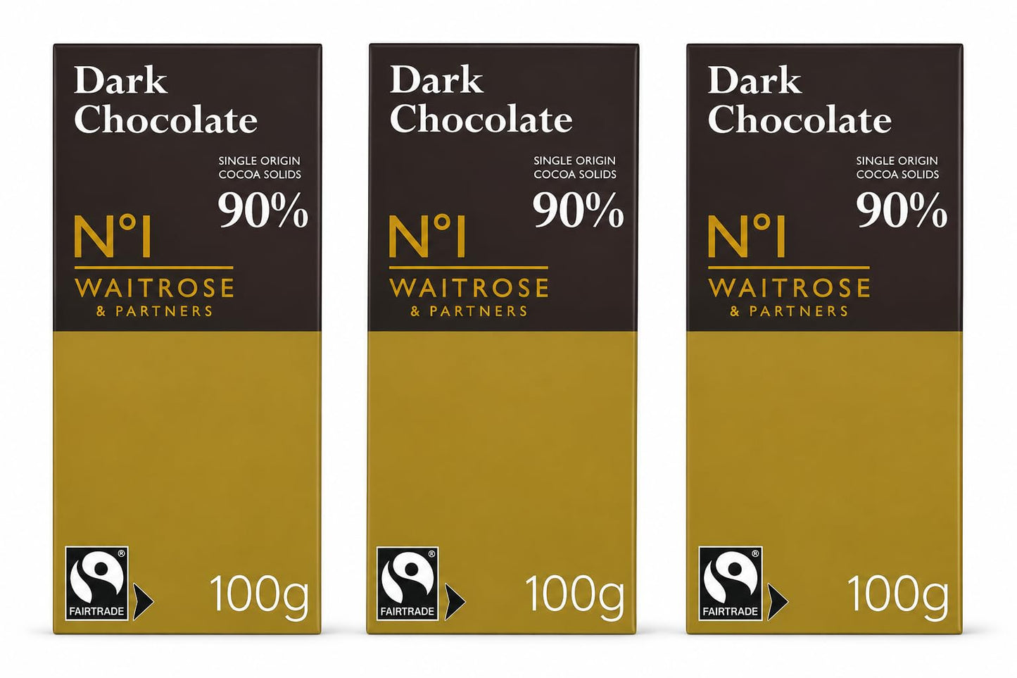 Waitrose No.1 Dark Chocolate 90% 100g, Pack of 3
