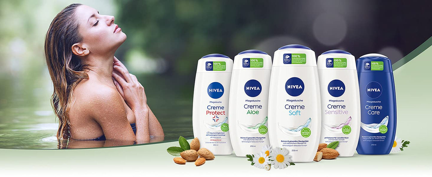 NIVEA Creme Care Shower Gel (250 ml), Shower Gel with Unique Mild Fragrance, Gently Cleansing Cream Shower with Selected Ingredients of Nivea Cream