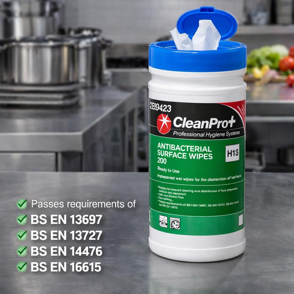 CleanPro+ Antibacterial Surface Wipes, Food Safe, Alcohol-Free, Ready to Use, 200 Wipes