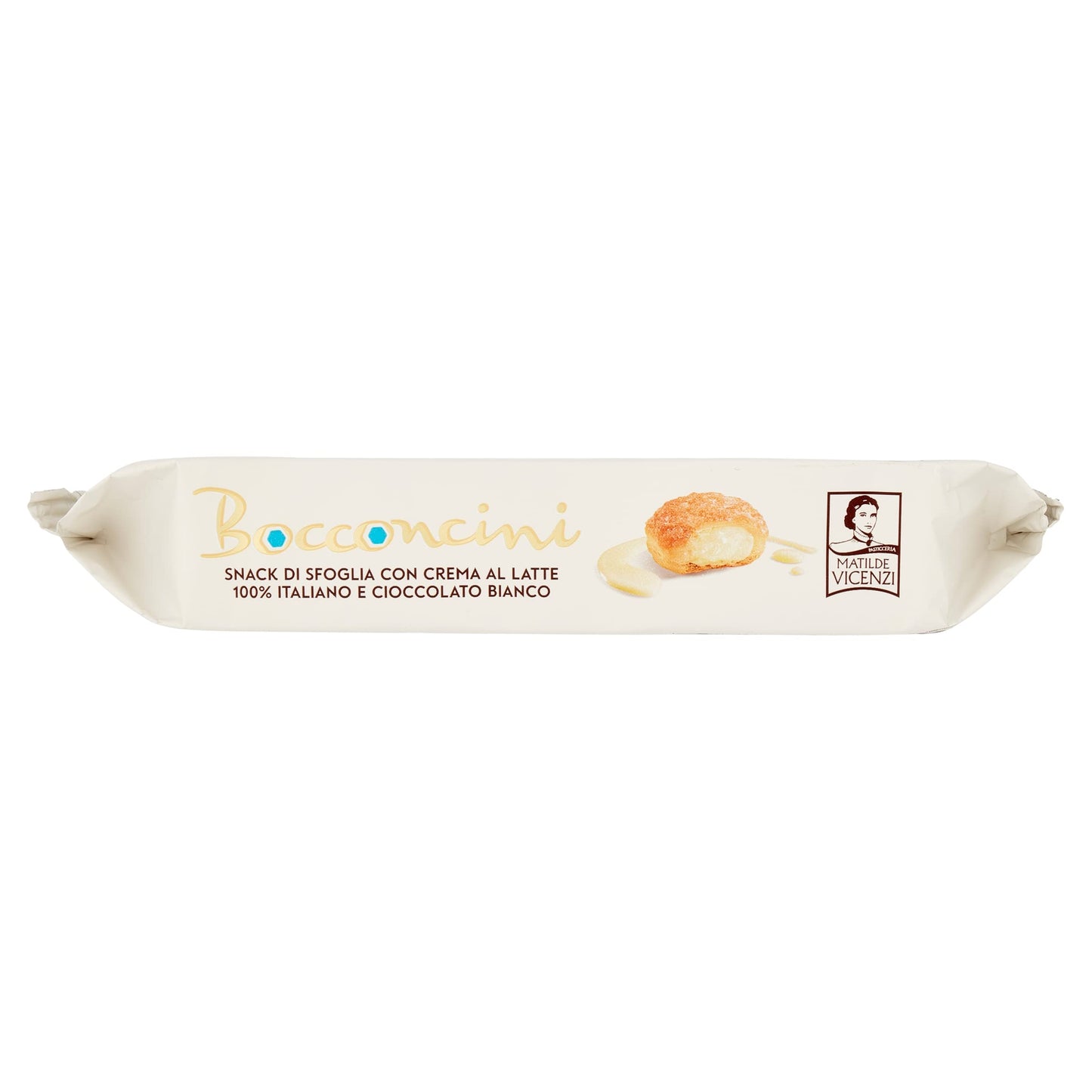 Matilde Vicenzi Millefoglie d'Italia Bocconcini Crema al Latte e Cioccolato Bianco Puff Pastry with Milk Cream and White Chocolate 100g Cookie Filled Snacks