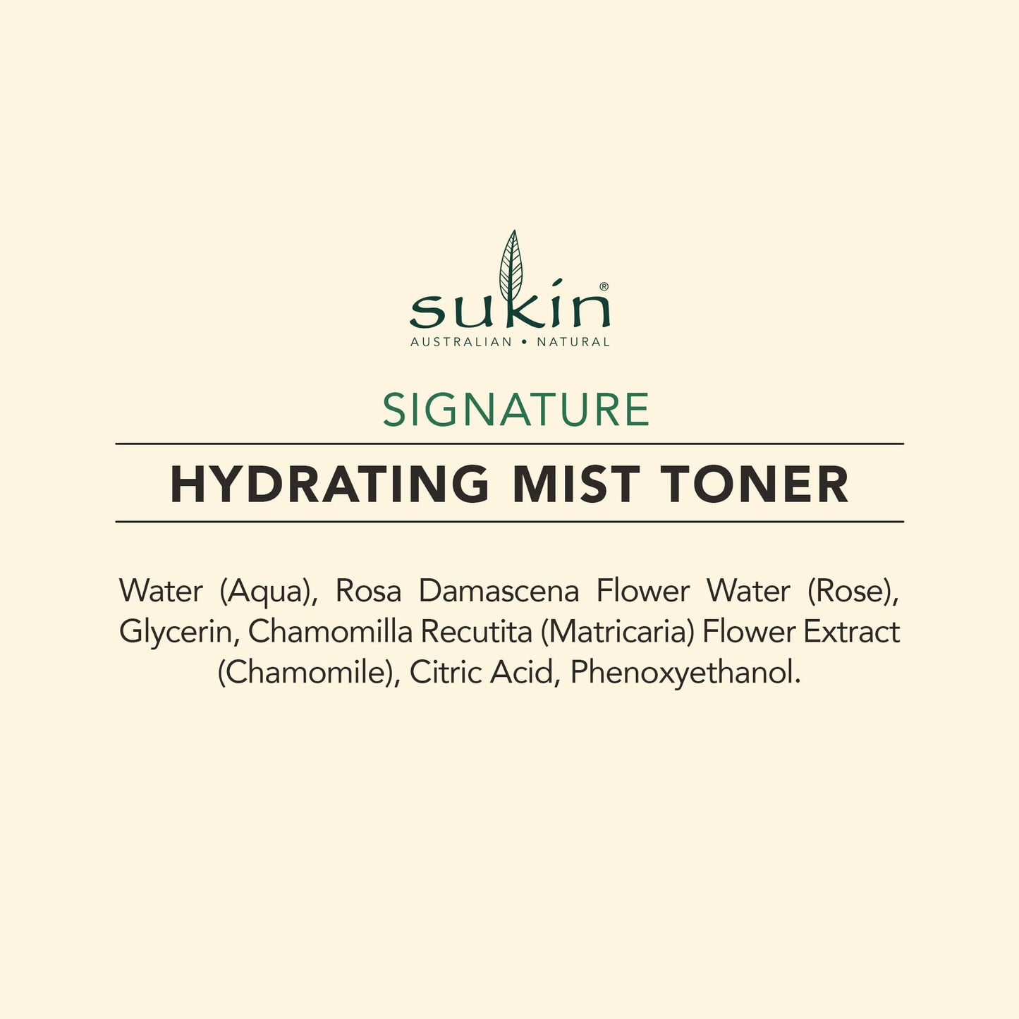 Sukin Signature Hydrating Mist Toner 125ml - alcohol free with Chamomile & Rosewater; cruelty free & vegan friendly - soothes, purifies & cools tired skin.