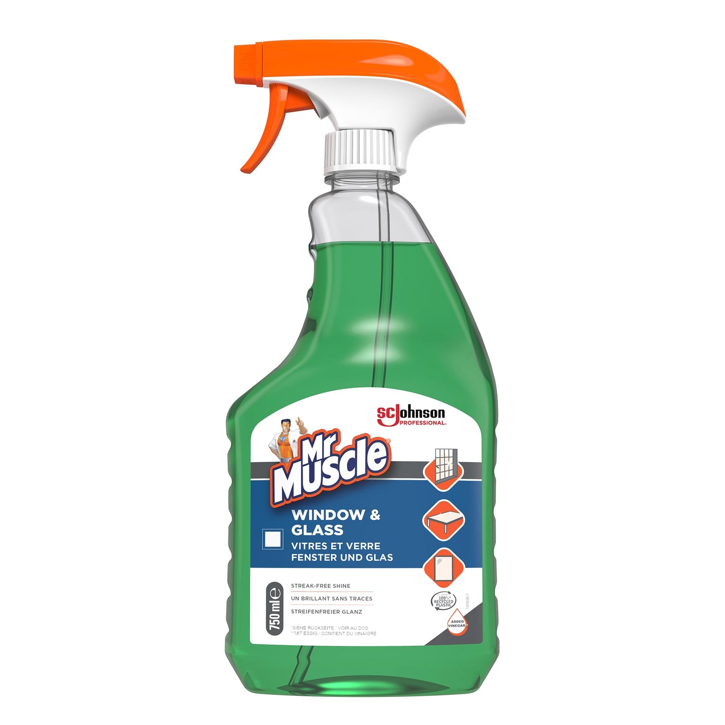SC Johnson Professional Mr Muscle Window & Glass Cleaner – Streak-Free Shine – Vinegar Power – Removes Smudges & Fingerprints – 750ml Spray – For Professional Use Only