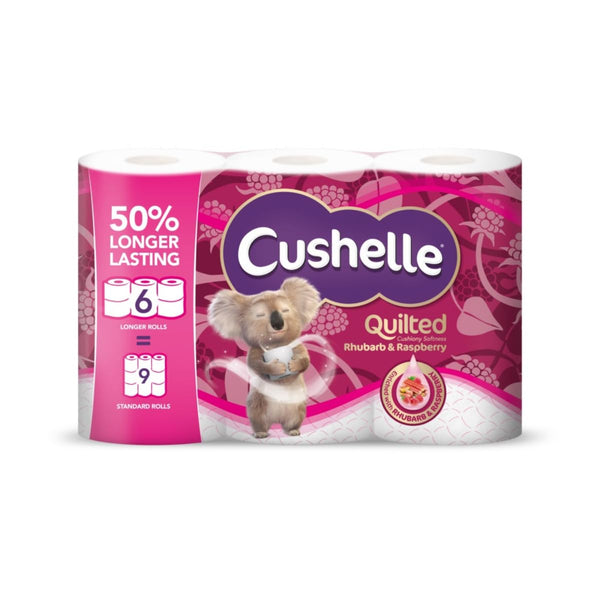 Cushelle Quilted Raspberry & Rhubarb 50% Longer Lasting Toilet Tissue 6 Equals 9 Regular Rolls