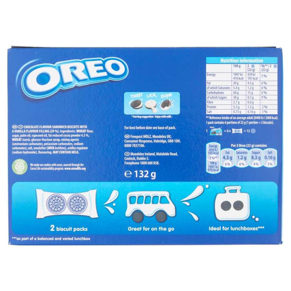 OREO Lunchbox Sandwich Biscuits, Original Vanilla, 132 g