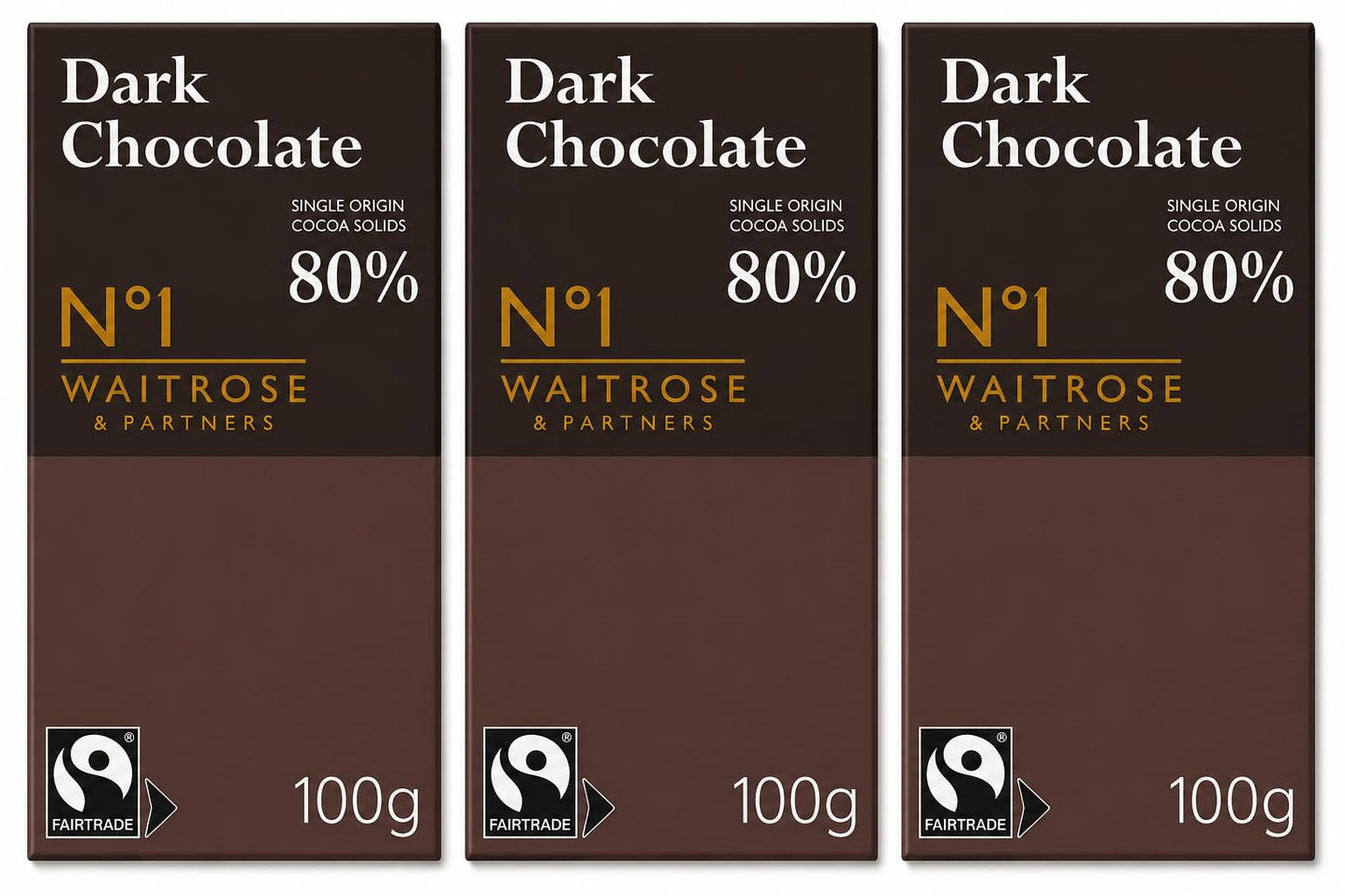 Waitrose No.1 Fairtrade Peru Dark Chocolate100g, Pack of 3