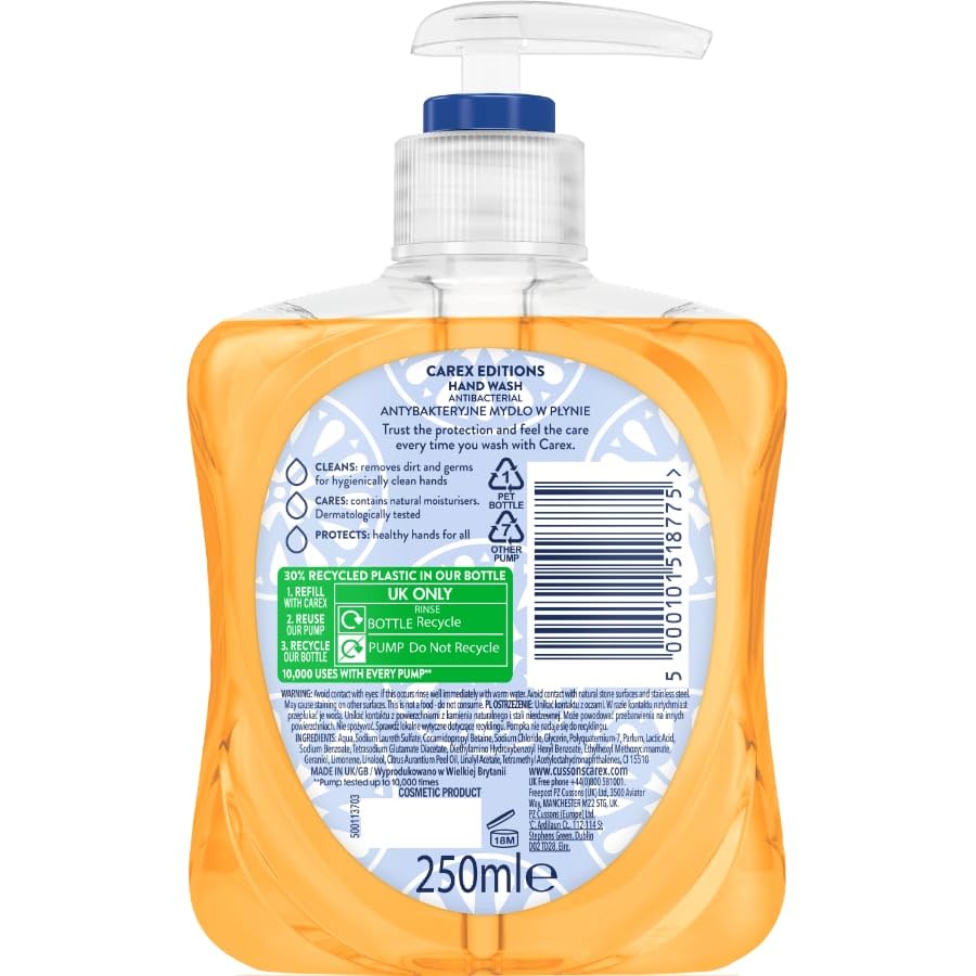 Carex Editions Handwash 3 x 250 ml Cussons Fragranced Liquid Hand Wash Kills Bacteria Seville Escape, Sunlit Spring, Rose Garden With Exclusive Beauty Tips Sheet.
