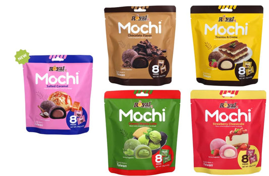 Royal Family Mochi, Assorted Flavours, Chocolate, Tiramisu & Creme, Salted Caramel, Matcha Latte, Strawberry Cheesecake, 8 Pieces