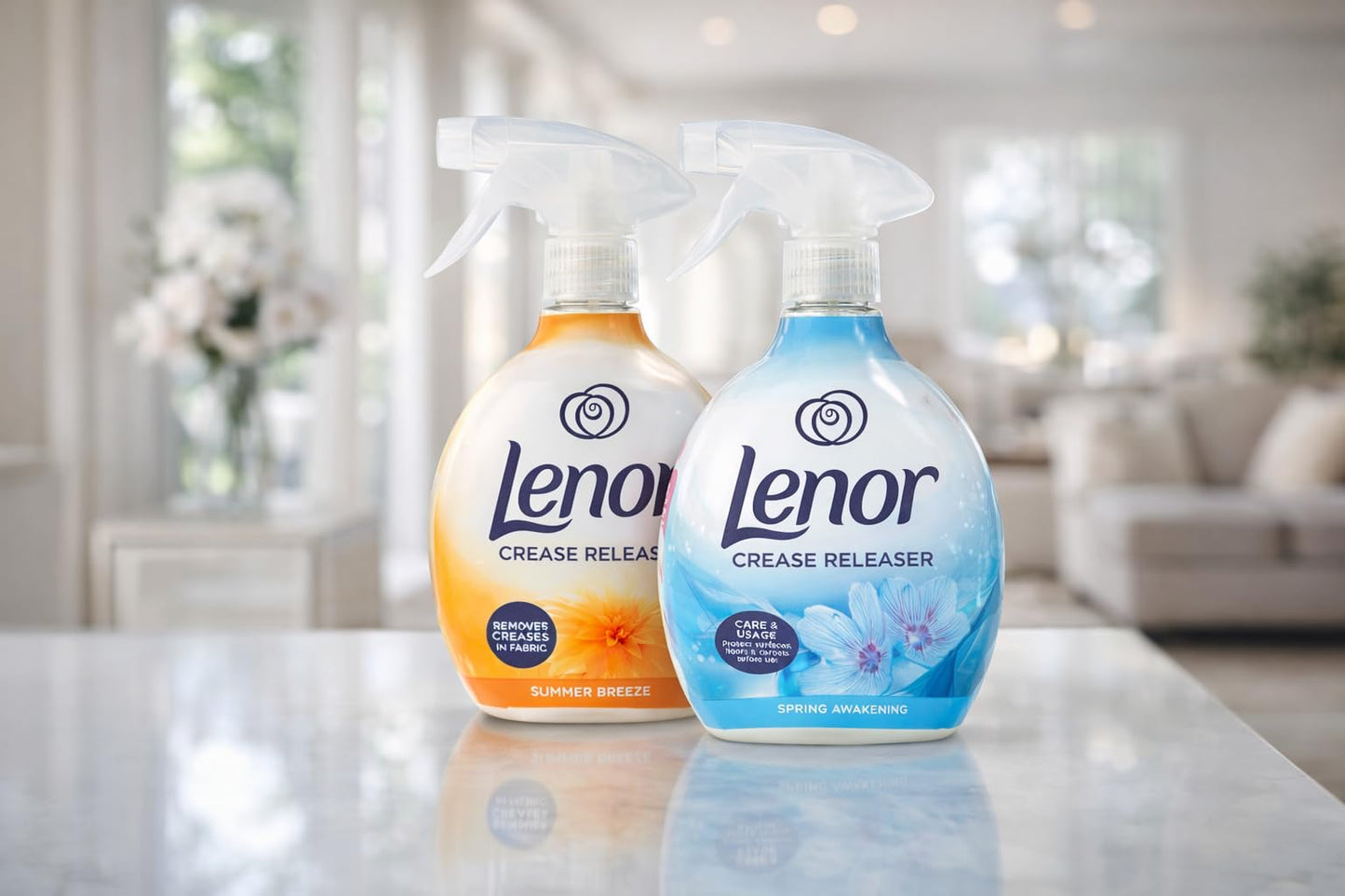 Lenor Crease Release Spray – SPRING AWAKENING & SUMMER BREEZE | Iron in a Bottle Fabric Wrinkle Remover, Static Reducer & Odour Eliminator – For Clothing, Bedding & Travel (2 x 500ml)