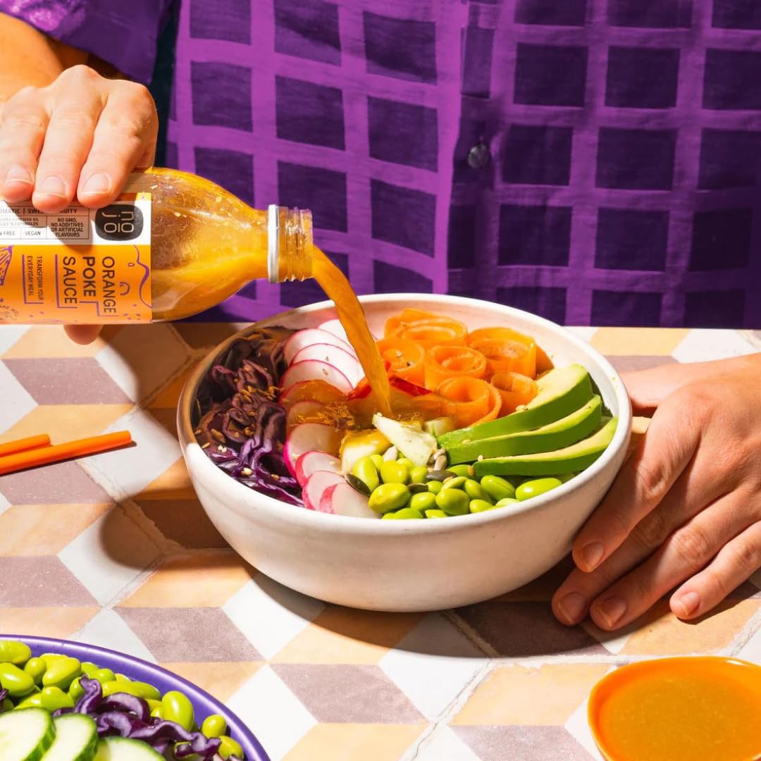 Poke Sauce with Orange Juice and Sesame Oil for Poke Bowl & Marinade | Non-GMO & No Added Sugar | Gluten Free, Nut-Free, Vegan | 200ml x 1 Recycled Glass Bottle I NOJŌ Orange Poke Sauce
