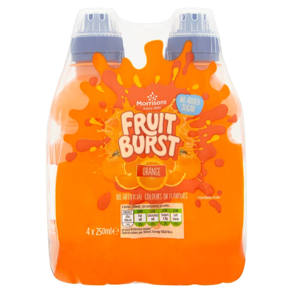 Morrisons No Added Sugar Fruit Burst Orange, 4 x 250ml