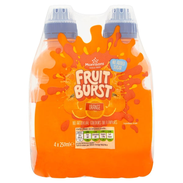Morrisons No Added Sugar Fruit Burst Orange, 4 x 250ml