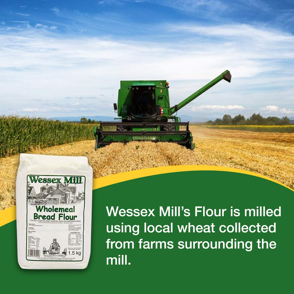 Wessex Mill Wholemeal Bread Flour - Premium Quality Flour for Bread Making, 5 x 1.5 kg