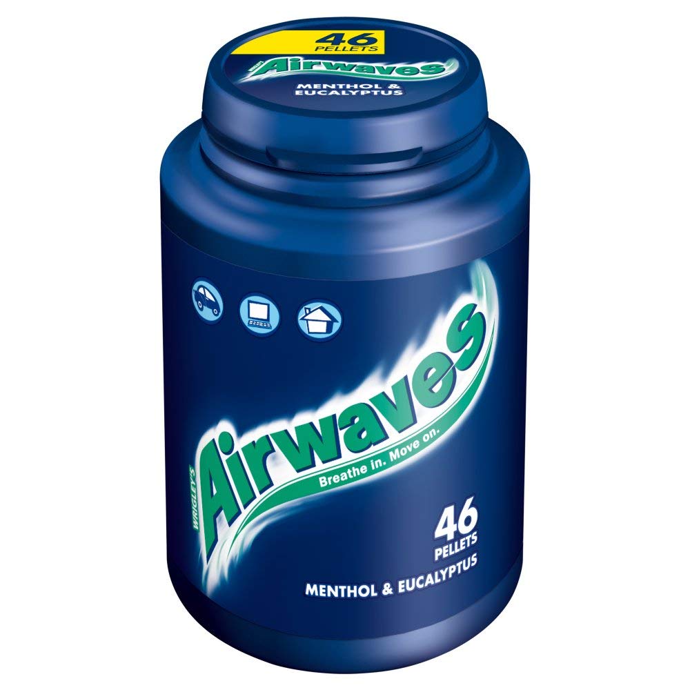 Wrigleys Airwaves Menthol Eucalyptus Sugarfree Chewing Gum Bottle 64g / 46pce x 6 Sugarfree Chewing Gum