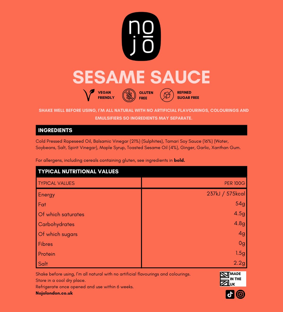 Sesame Sauce with Sesame Oil for Stir Fry, Marinade, or Dressing | Non-GMO & No Added Sugar | Gluten-Free, Nut-Free, Vegan | 200ml x 6 Recycled Glass Bottles I NOJŌ Sesame Sauce