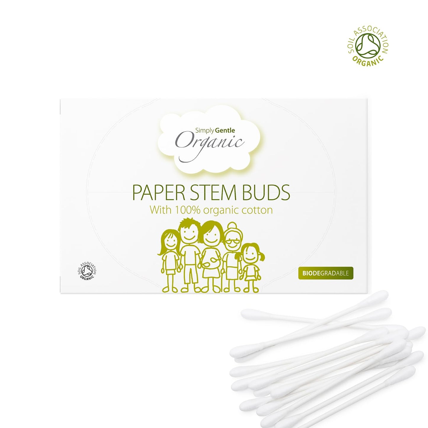 Simply Gentle Organic Cotton Buds with Paper Stems - Eco-Friendly – Sustainable – Biodegradable – Plastic Free – 100% Organic Cotton – 200 Buds Per Pack (Pack of 6)