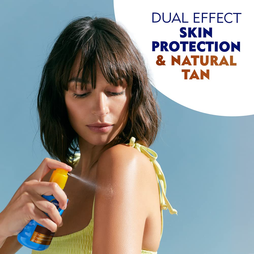 NIVEA SUN Protect & Bronze Sun Spray Oil (200 ml), Bronzing Tanning Oil Spray with SPF20, Advanced Suncream Protection, Natural Pro-Melanin Extract